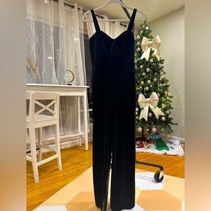 A&F Elegant Black Velvet Jumpsuit with Knot Detail